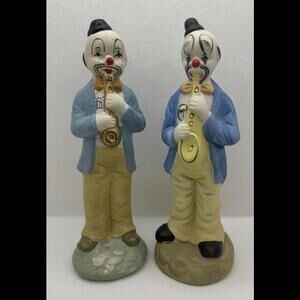 Set of two Procelian Clown Figurines  Artmark  Saxaphone Hobos